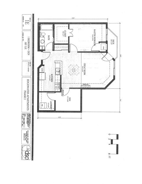Floor plan for 1 bed, 1 bath, 907 sqft